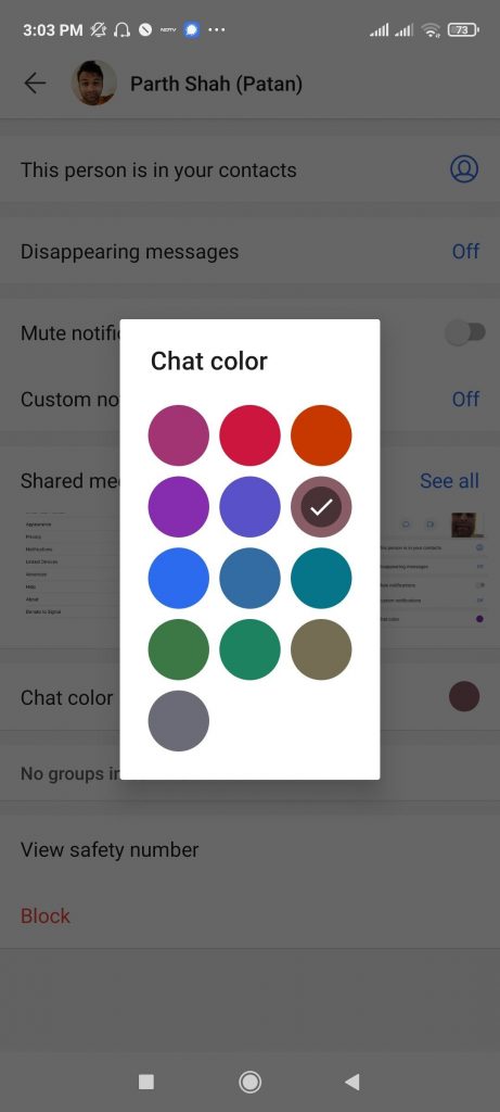 Cambia il colore della chat nell'app Signal