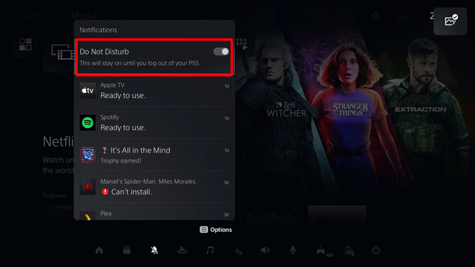 تمكين عدم الإزعاج على لوحة إعلام PS5