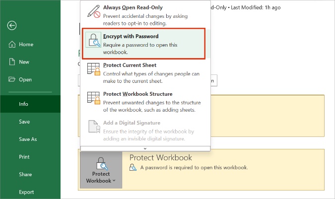 Enkripsi file excel di Windows