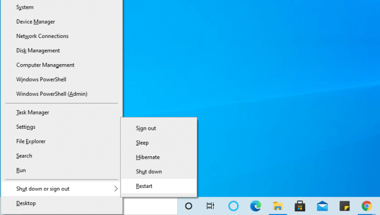 إعادة تشغيل Windows 10 من قائمة الارتباط