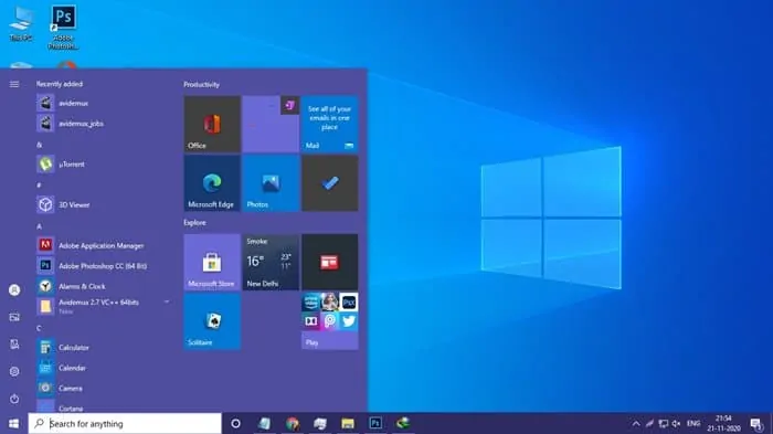 لون مخصص في قائمة بدء Windows 10