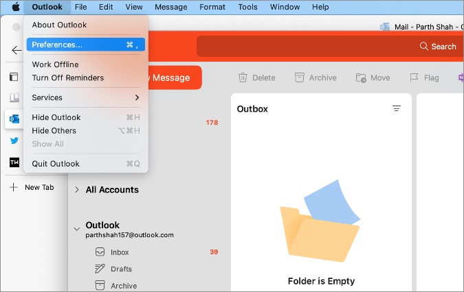 Pindah ka Outlook Preferences