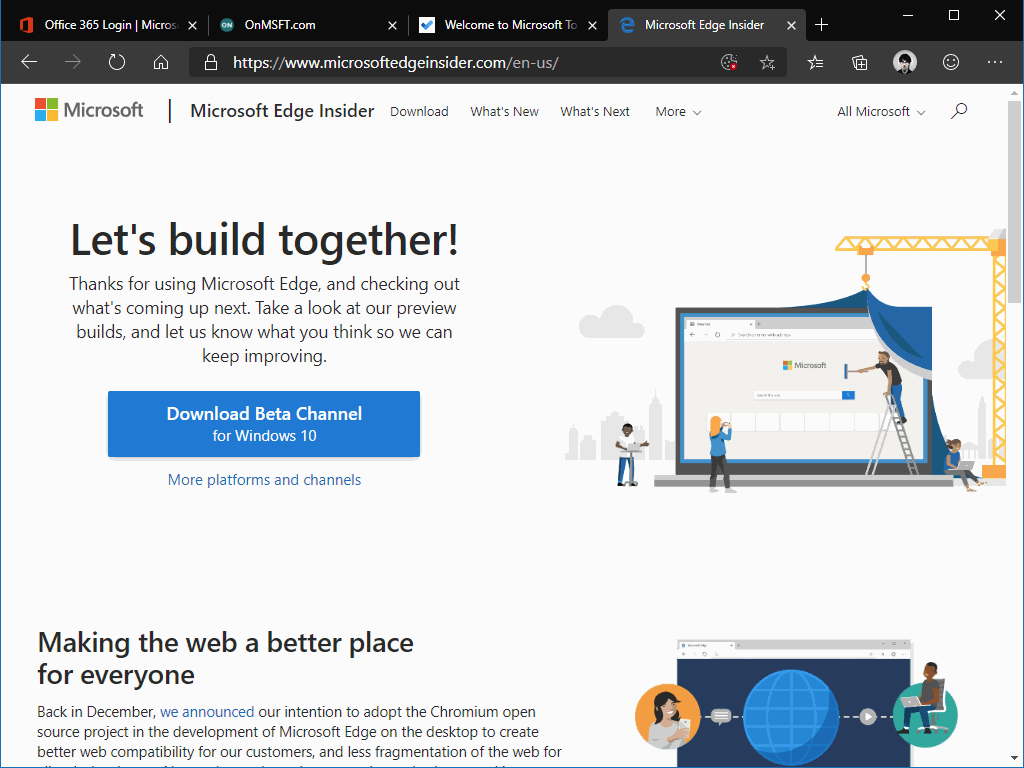 علامات التبويب المثبتة في Microsoft Edge Insider