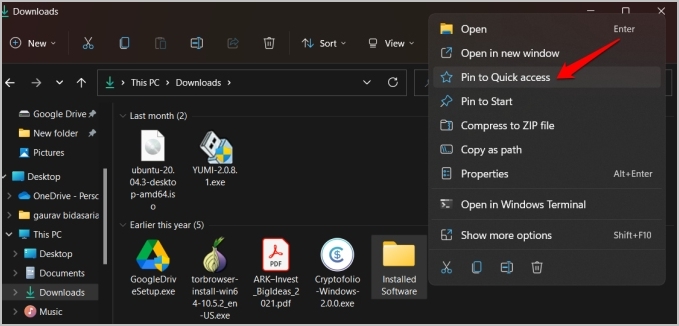 Pin map foar fluch tagong menu yn Windows 11