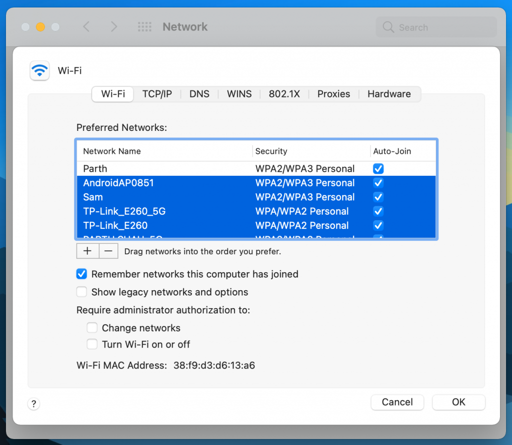 rho tawm wifi network ntawm mac