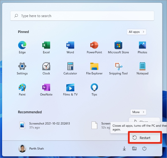 विंडोज़ 11 को पुनरारंभ करें