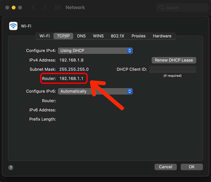 Aterese ea router ho li-setting