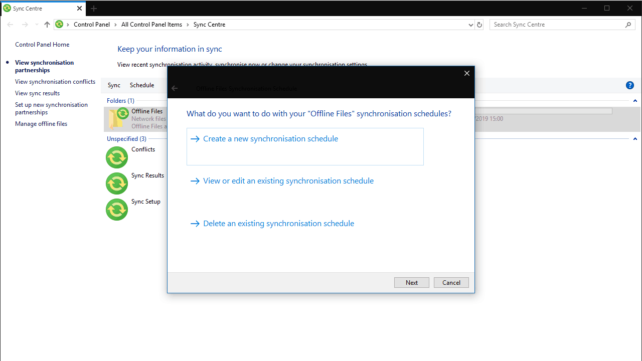 Nseta ihuenyo nke sync center na windows 10