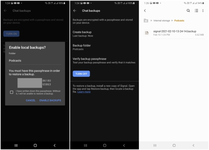 Signal backup faira yakagadzirwa paAndroid