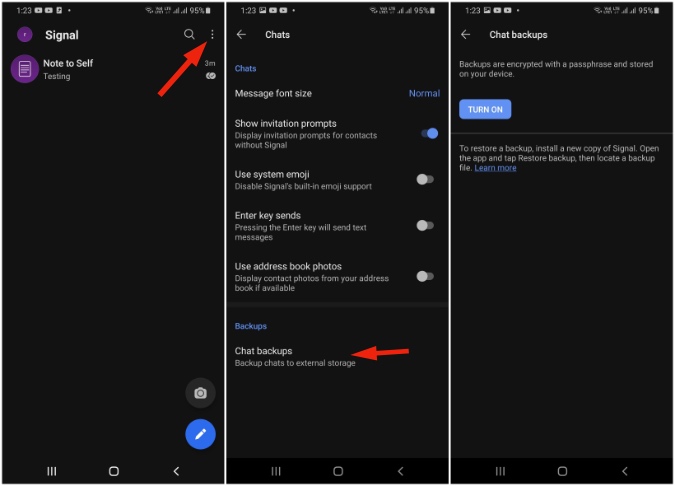 كيفية النسخ الاحتياطي واستعادة رسائل سيجنال 4 إشارة النسخ الاحتياطي على Android