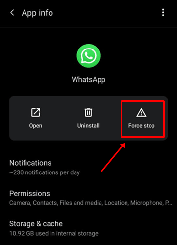 Vynútiť zastavenie WhatsApp