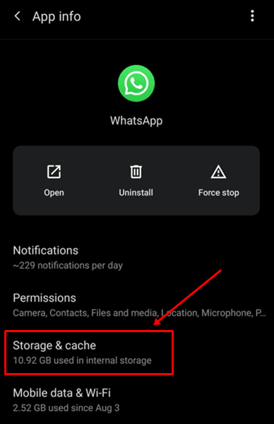 تخزين whatsapp وذاكرة التخزين المؤقت