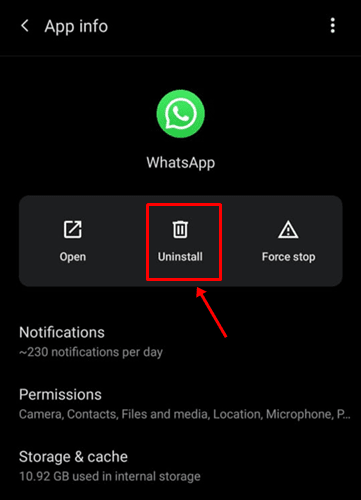 إلغاء تثبيت whatsapp 