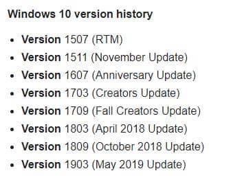 سجل إصدار Windows 10