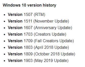 Historia ya toleo la Windows 10