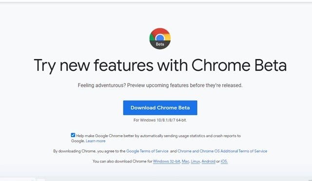 قم بتنزيل إصدار Chrome التجريبي
