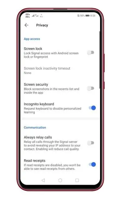 كيفية تمكين لوحة مفاتيح التصفح المتخفي على تطبيق Signal 5