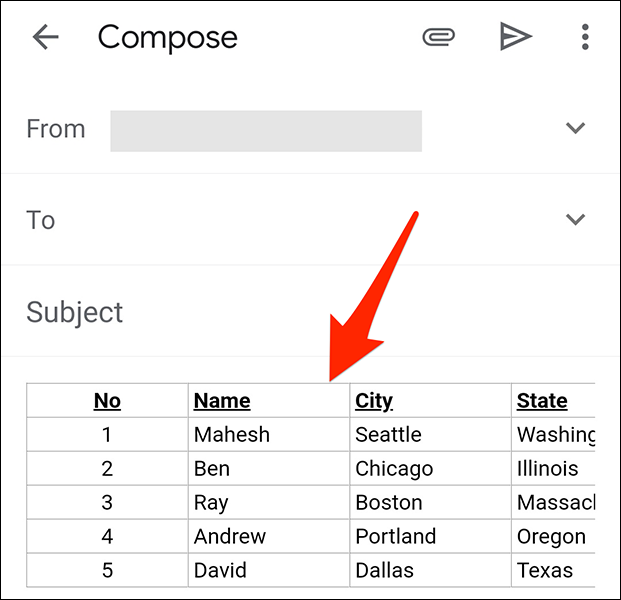 كيفية إضافة جدول إلى بريد إلكتروني في Gmail 16
