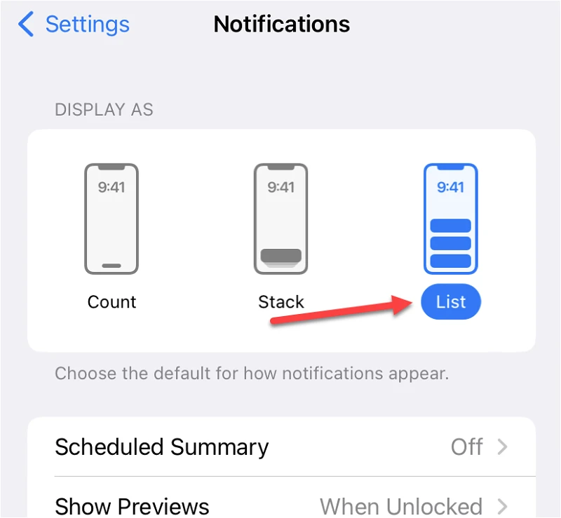 كيفية تغيير إعداد عرض الإخطارات على الايفون (iOS 16) 5