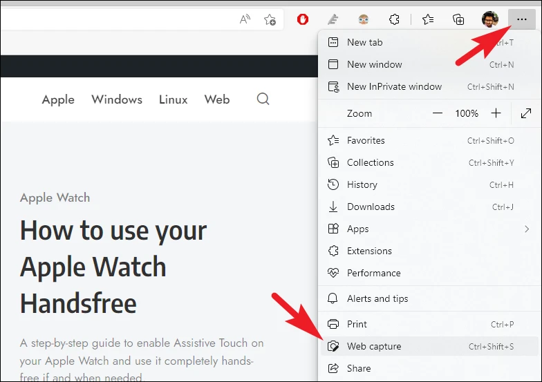 كيفية التقاط لقطة شاشة في Microsoft Edge 3