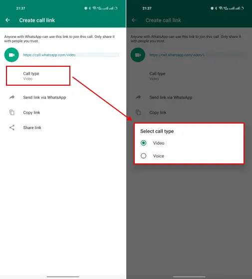 كيفية إنشاء ومشاركة روابط مكالمات الصوت / الفيديو على WhatsApp 3 كيفية إنشاء ومشاركة روابط مكالمات الصوت / الفيديو على WhatsApp 3