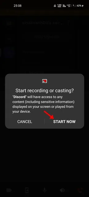 كيفية مشاركة شاشة الاندرويد على Discord 4