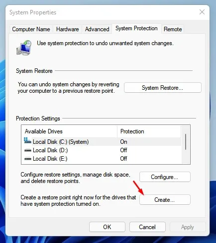 كيفية إنشاء نقطة استعادة في Windows 11 8
