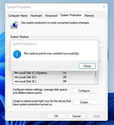 كيفية إنشاء نقطة استعادة في Windows 11 10