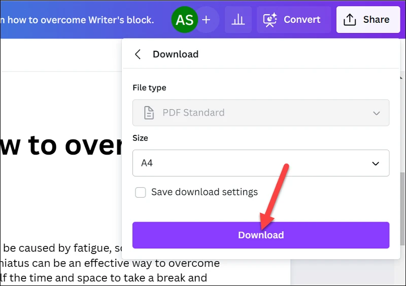 كيفية تحويل Canva Doc إلى PDF 6