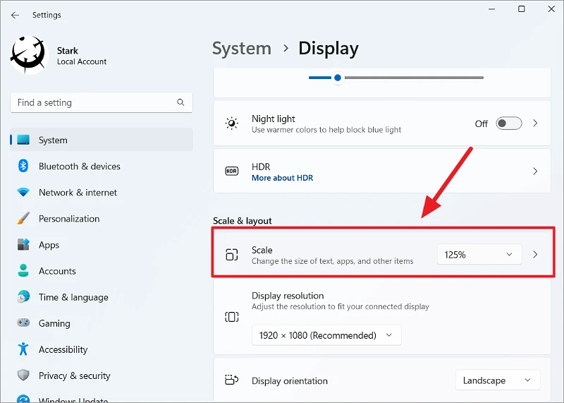 جعل كل شيء أصغر في Windows 11