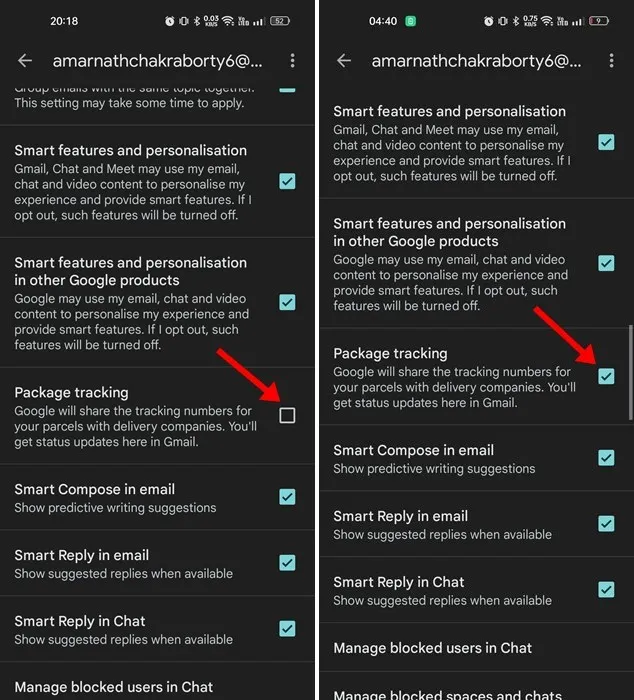 كيفية تمكين تتبع الحزمة الجديدة في تطبيق Gmail 6