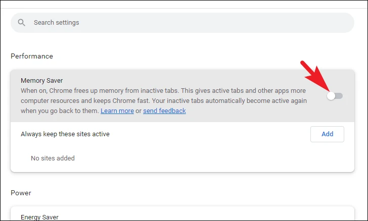 كيفية تمكين أو تعطيل توفير الذاكرة في Chrome 4