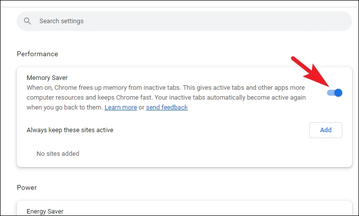 كيفية تمكين أو تعطيل توفير الذاكرة في Chrome 5