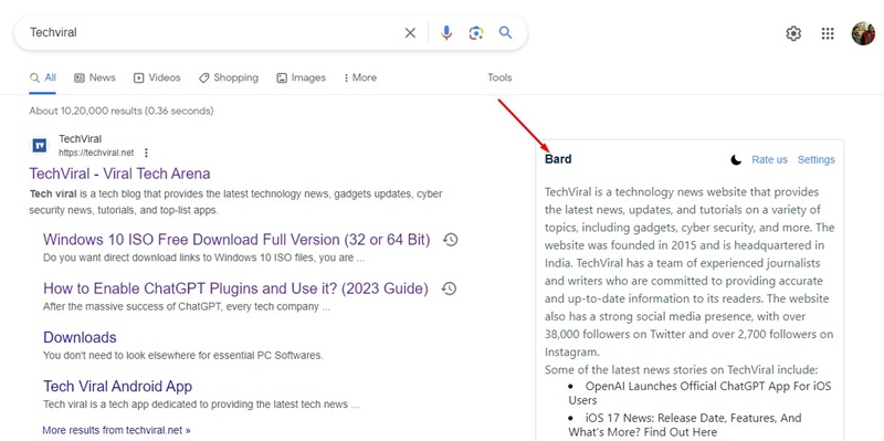 كيفية الحصول على Bard AI في نتائج بحث Google 5
