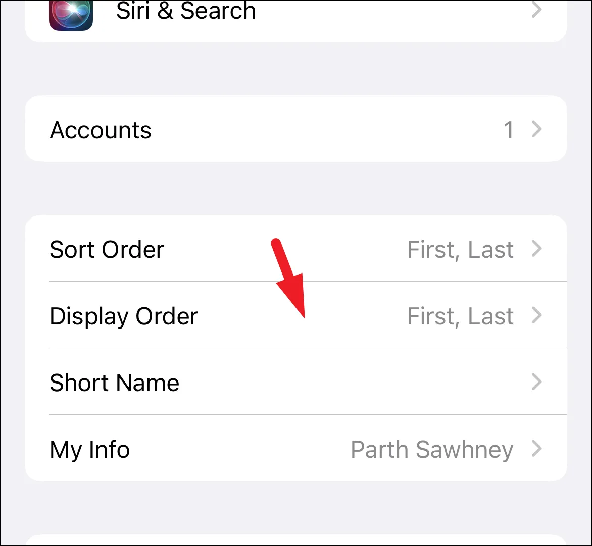 كيفية تغيير ترتيب فرز جهات الاتصال على iPhone 7