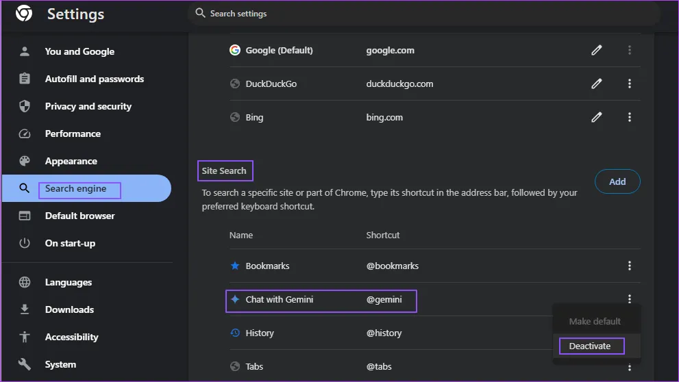 Chrome 4 で Gemini とのチャットを無効にする方法